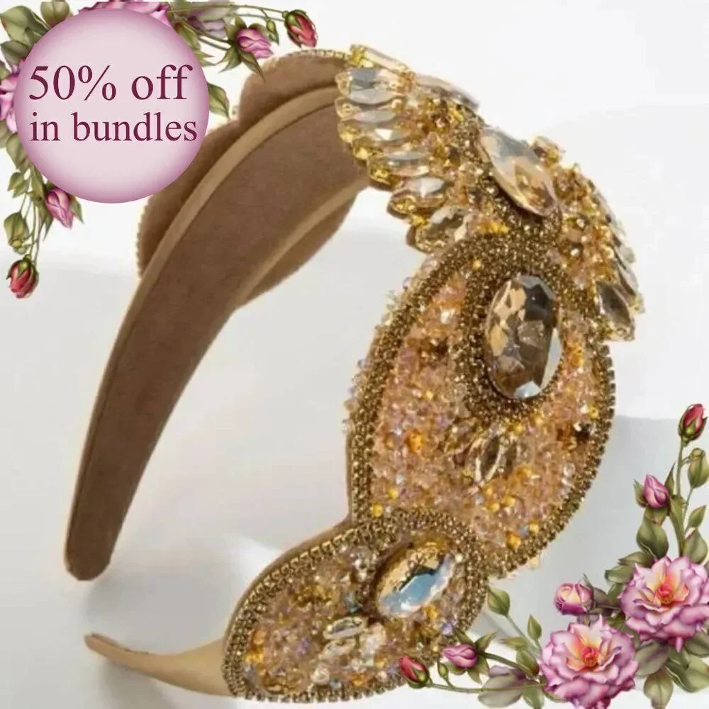 Cubic Zirconia Decor‎ Headband Gorgeous Wide Edge Gem Rhinestone Headband